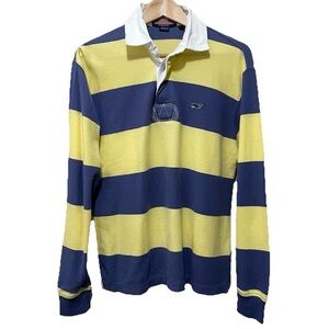 Vineyard Vines Men’s Small Long Sleeve Rugby Polo Blue Green Stripes Preppy